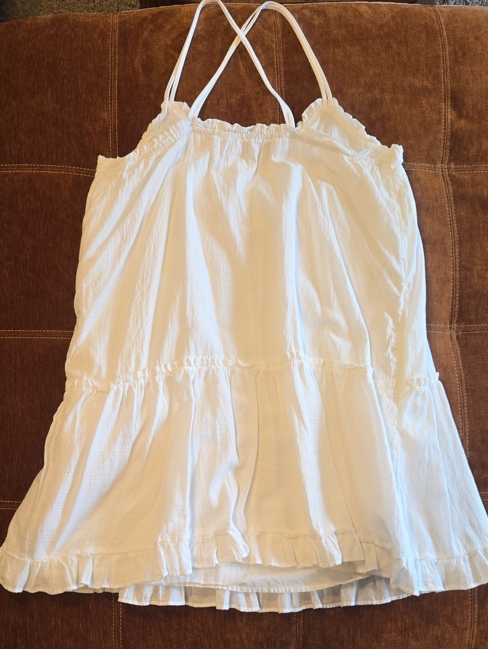 White Crinkle Tiered Spaghetti Strap Swim Cover Up - Picture 2 of 2